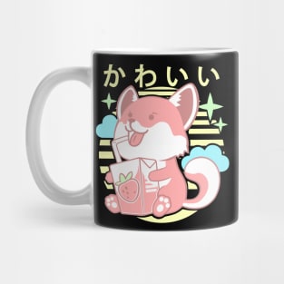 Kawaii Aesthetics Japanese Strawberry Milk Shake かわいい Fox - Pink - Strawberry Milk Mug